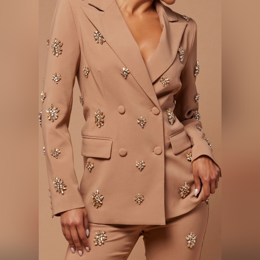 Fashion Nova Tan Embellished Blazer
